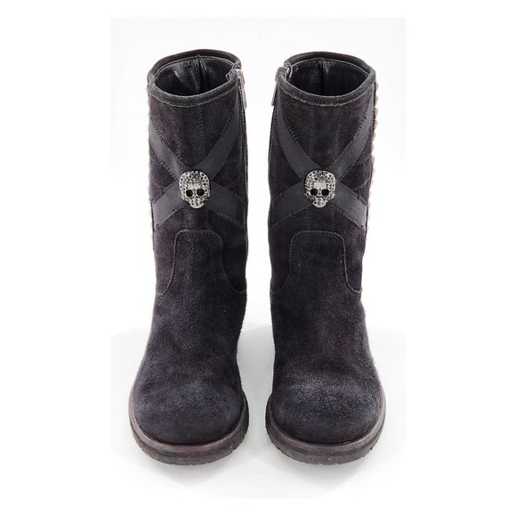 JOHN RICHMOND Beaded Scull Studded Suede Mid-Calf Boots - Picture 4 of 15